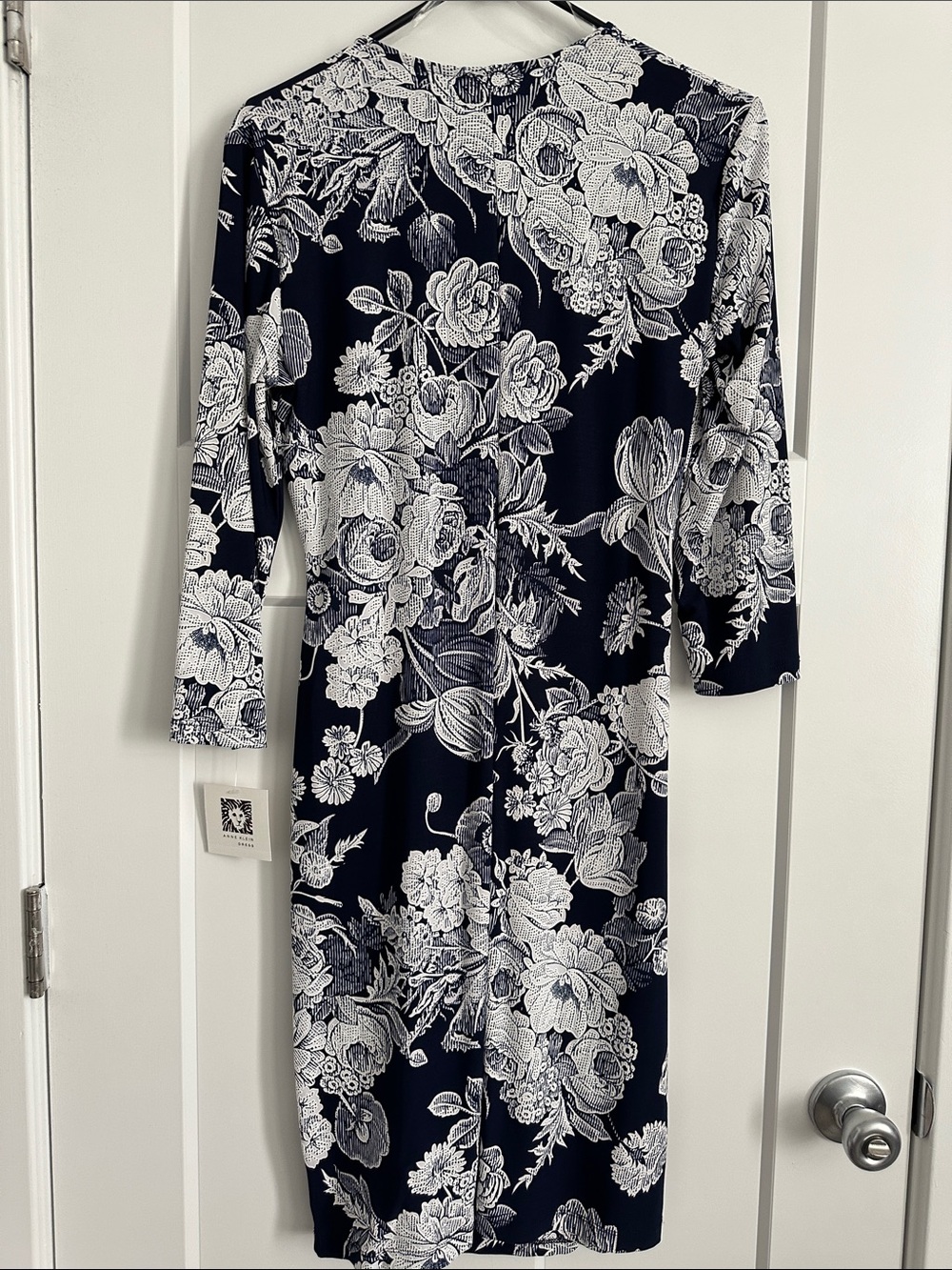 Ann Klein Navy & White Floral Faux Wrap Dress - Picture 5 of 6